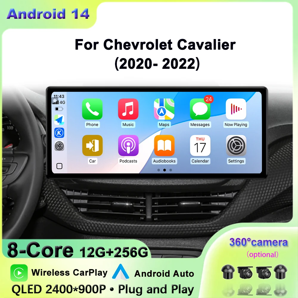 Android Auto Touch Screen 12.3 inch Wireless Carplay Car Multimedia Player WIFI DSP Stereo For Chevrolet Cavalier 2020-2022 QLED