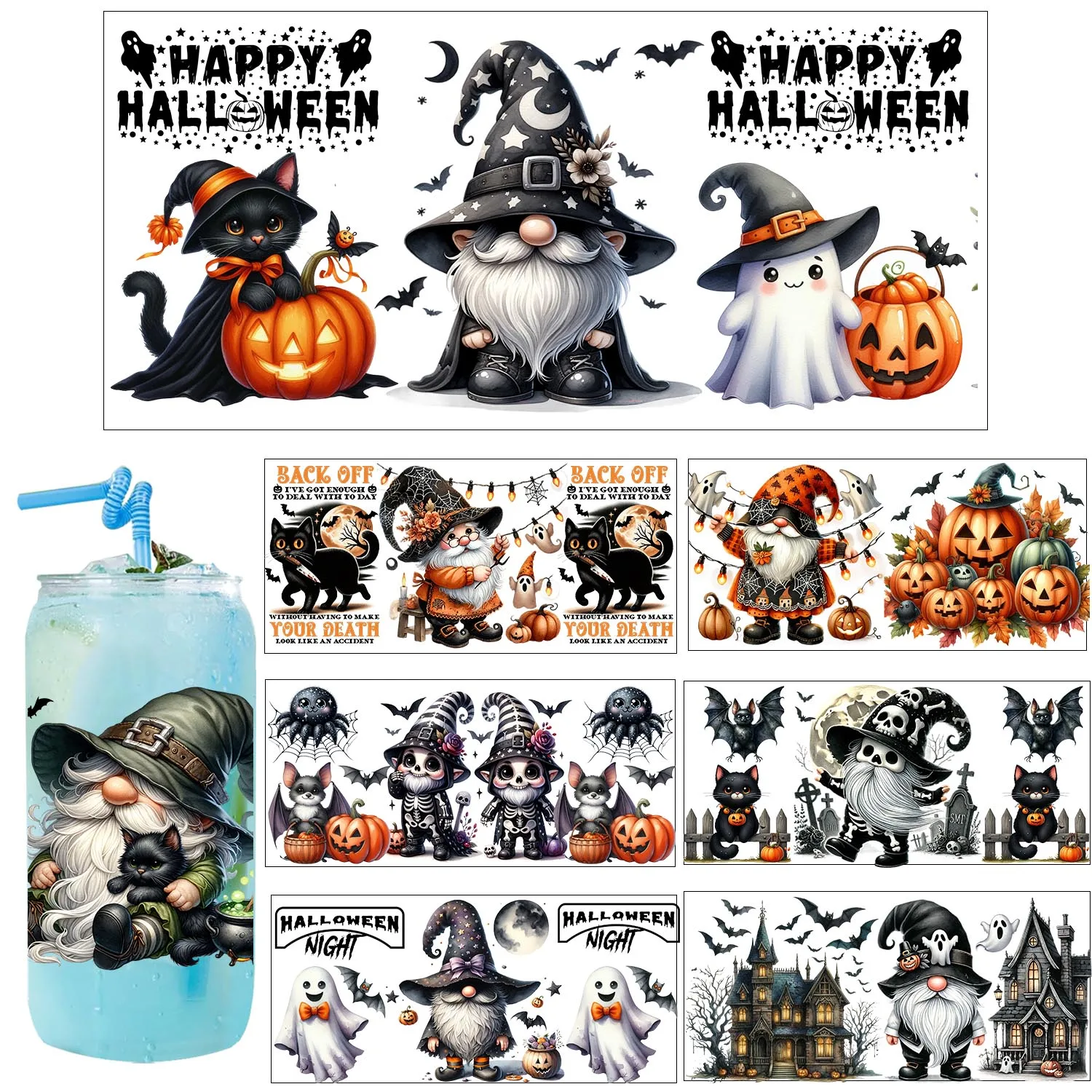 1/5 sheets  Halloween vibe Gnome Elf play or treat UV sticke