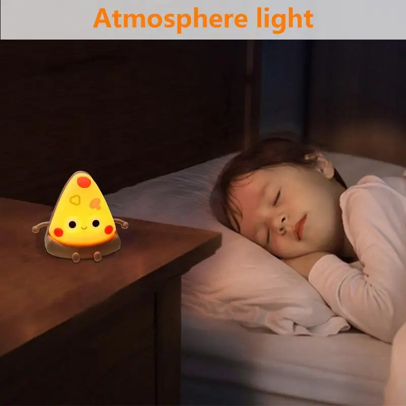 Pizza Night Light | Silicone LED Pizza USB Light | Night Lamp with Auto-Off Timer Dimmable Light Bedside Table Lamp Desk Decor