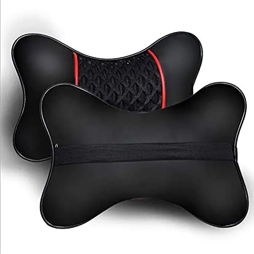 

2 Pack PU Leather Car Neck Support Pillows With Breathable Mesh Backrest For Comfortable Driving