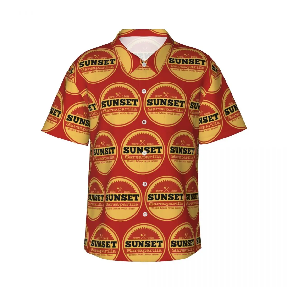 

Vintage Sunset Sarsaparilla Logo Men's Shirts Hawaiian Short Sleeve Shirt Fashion Lapel Tops for Summer Beach