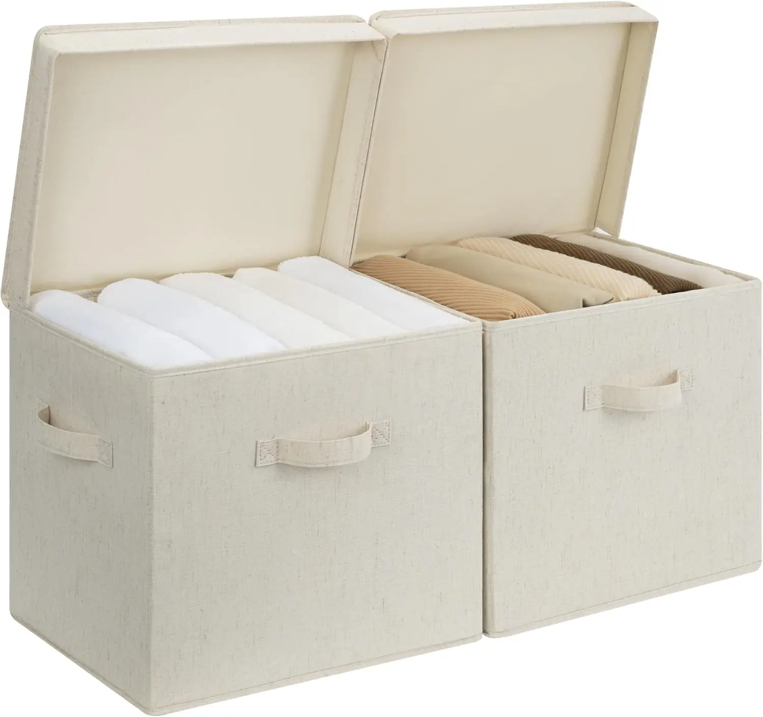 

Складные тканевые контейнеры для хранения с крышками и ручками, декоративные органайзеры бежевого цвета, 15 x 11¼ x 12½ дюймов, 2 шт.
