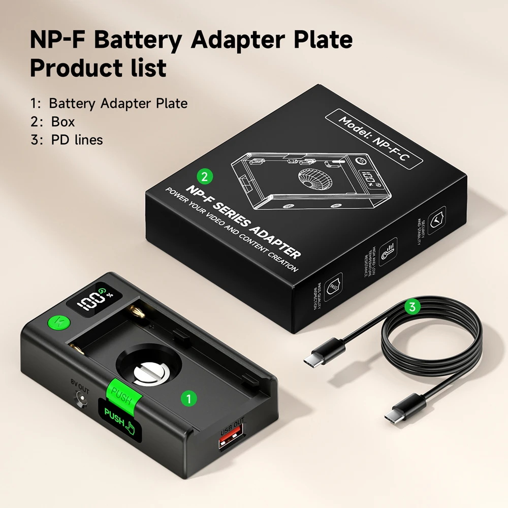 NP-F Battery Adapter Mount Plate With USB-C Input Charging for Sony NP-F980 F970 F960 F770 F750 F570 F550 DIY Camera Accessories