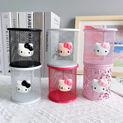 Cartoon Hellokitty Pen Container Brush Pot Makeup Brush Bucket Kawaii Pink Hollow Pen Holder Stationery Storage Sorting Box