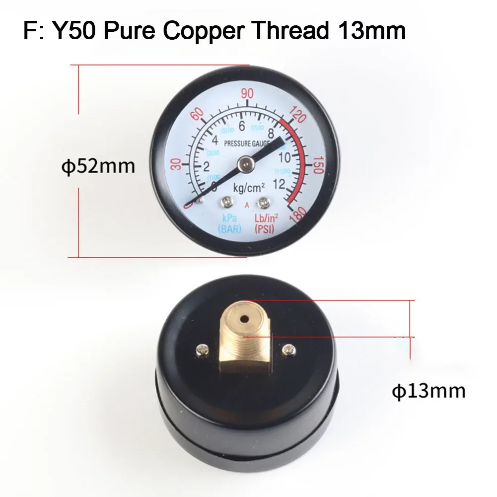 Y40/Y50 0-180PSI Filter kolam renang, alat pengukur tekanan hidrolik Dial tekanan air, Manometer mudah untuk membaca