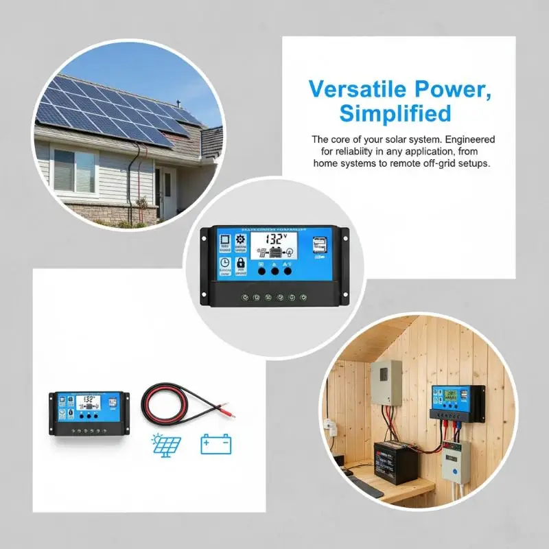 Solar Charge Controller 10A/30A Solar Panel PWM 12/24V Battery Controller LCD Display Regulator USB
