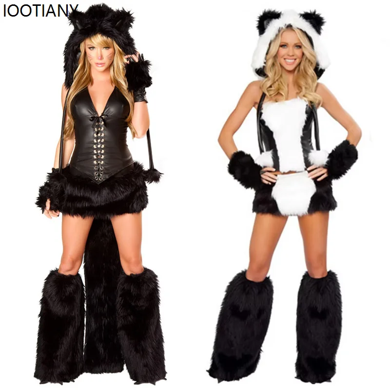 Women Sexy Furry Cartoon Animal Cosplay Costumes Anime Rabbit Fox Catwoman Fancy Dress Carnival Party Stage Performance Dress Up