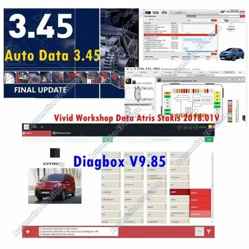 2026 HOT new 3 IN 1 Software  Auto Data 3.45+Diagbox V9.85 + Vivid Workshop Data Atris Stakis 2018.01V Diagnostic Tool Software