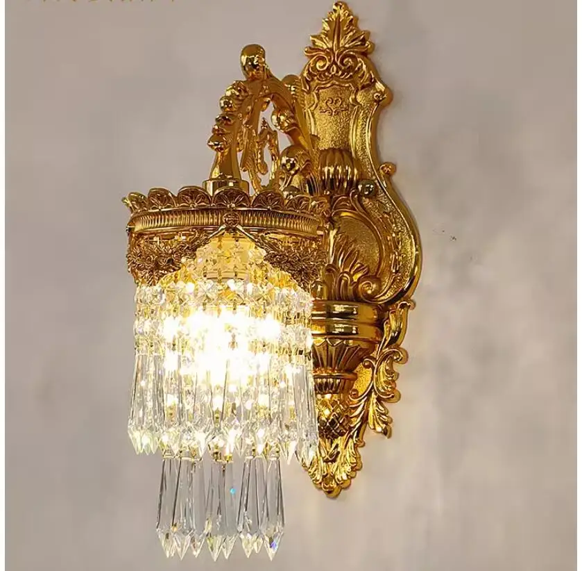 Crystal wall lamps 2 Lights Golden Wall Sconce light LED AC Crystal Wall Bracket Bra Bed Lighting Crystal Shades Home Decoration