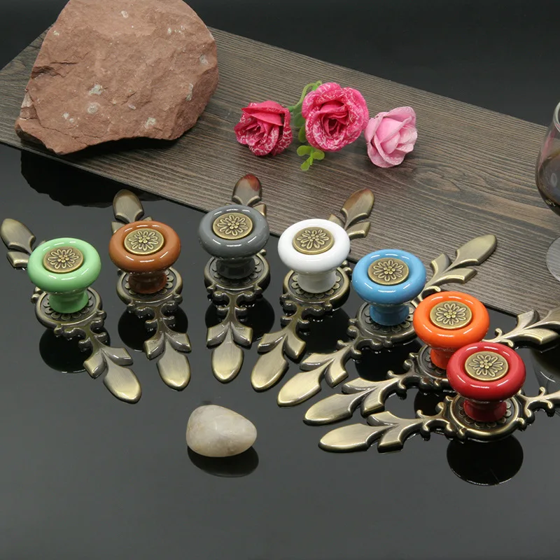 Shabby Chic Cabinet Embossed Daisy Kitchen Cabinets Pulls Ceramic Dresser Wardrobe Cupboard Knobs Door Knobs Furniture Handle
