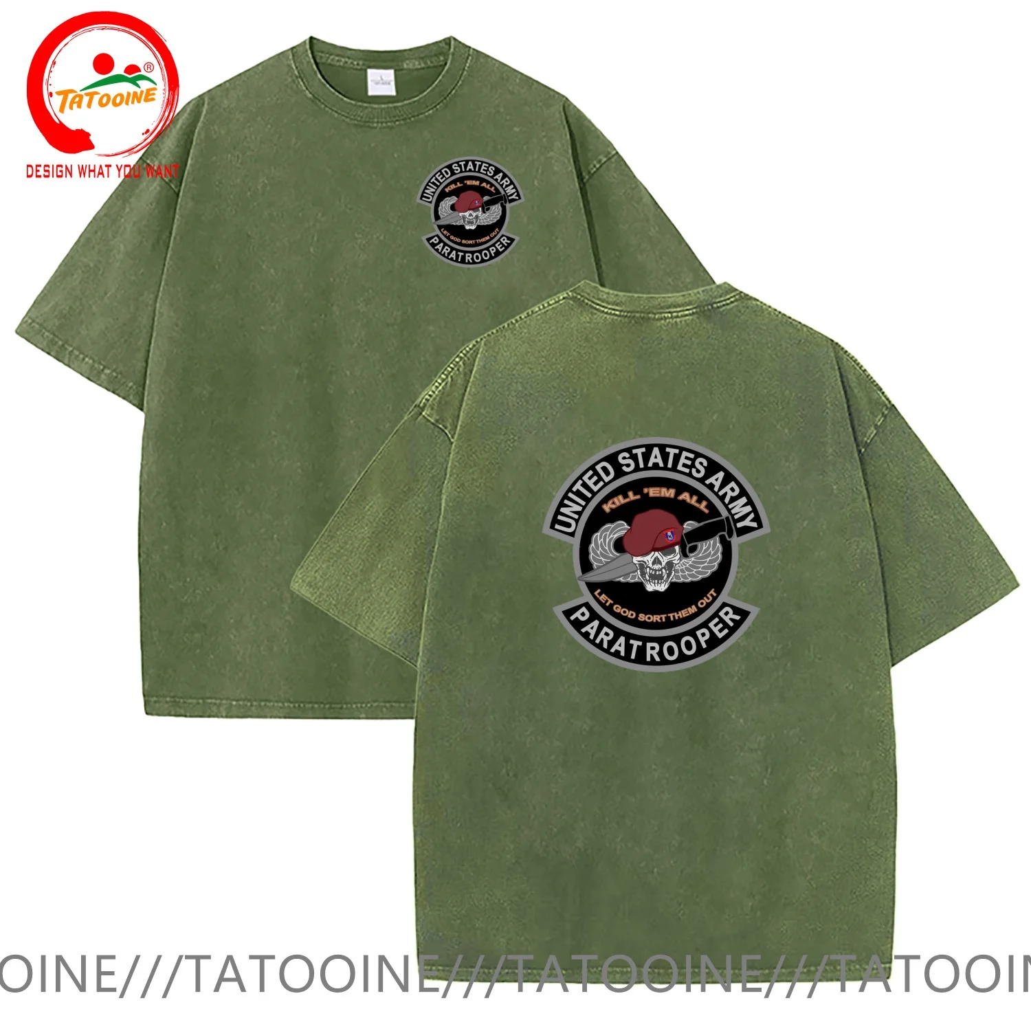 Vintage Washed Cotton T-Shirt Funny Designer US Army Airborne Paratrooper 505th INF 82nd ABN DIV T Shirt Men Fashion Trendy Casu