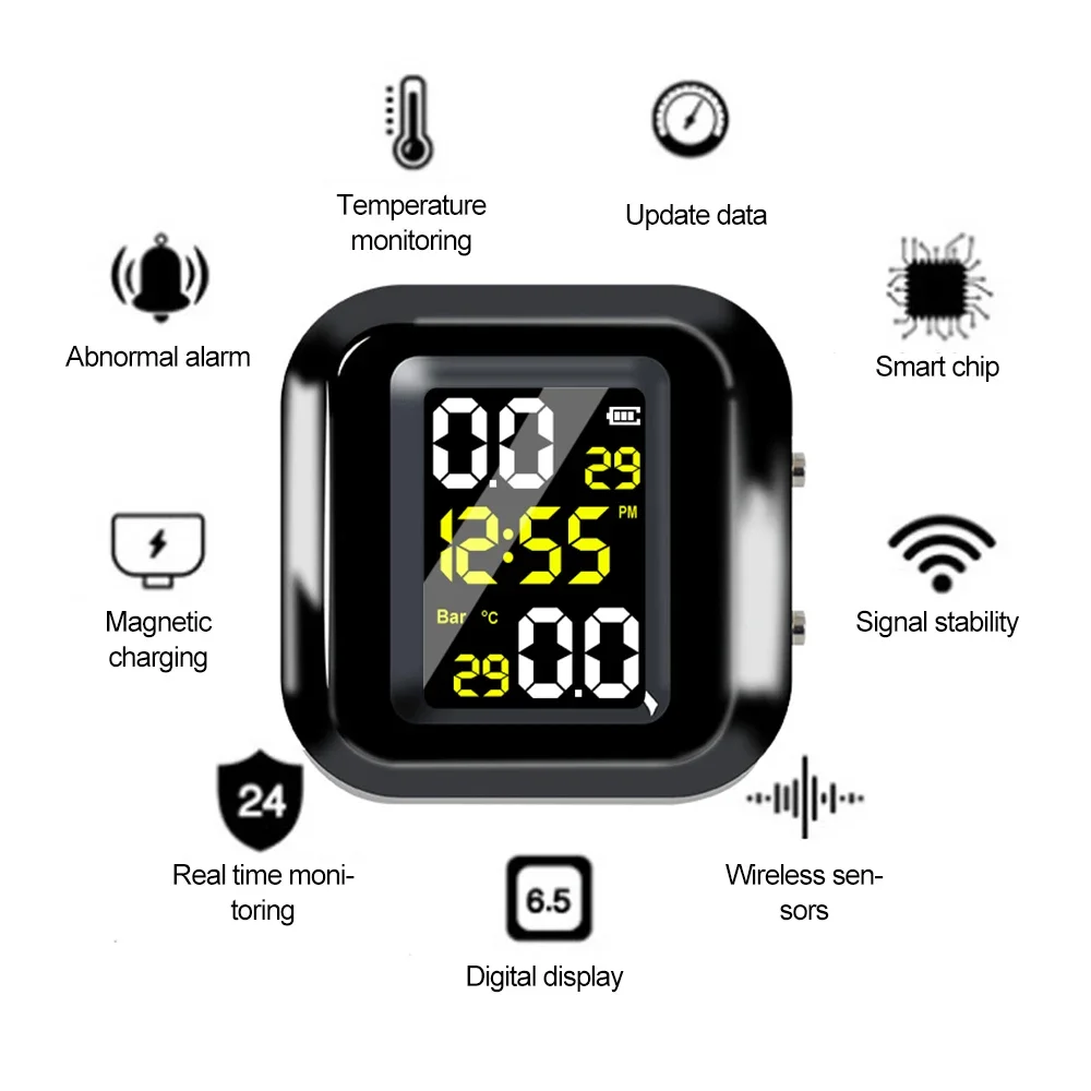 Монитор давления в шинах мотоцикла, ЖК-цифровой дисплей, внешний мотоцикл, беспроводной детектор давления в шинах, система мониторинга сигнализации