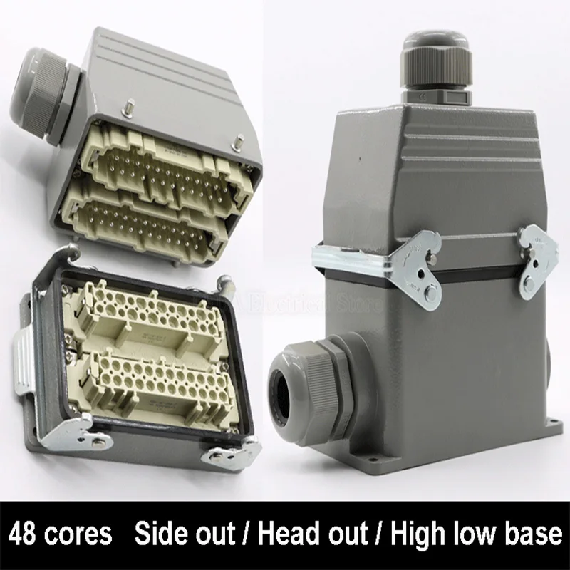 1Pcs HDC-HE-048 Rectangular Heavy Duty Connectors 48 Core 16A Waterproof Aviation Plug Top Side Line Connector