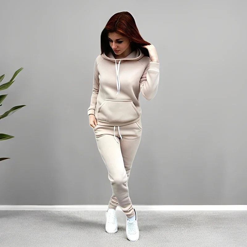 2026 Herbst-Winter Bestseller Damen Jogginganzug Hoodie und Jogginghose Hochwertiger Einfarbiger Trainingsanzug Damen Freizeit-Sportoutfit – Detail 5