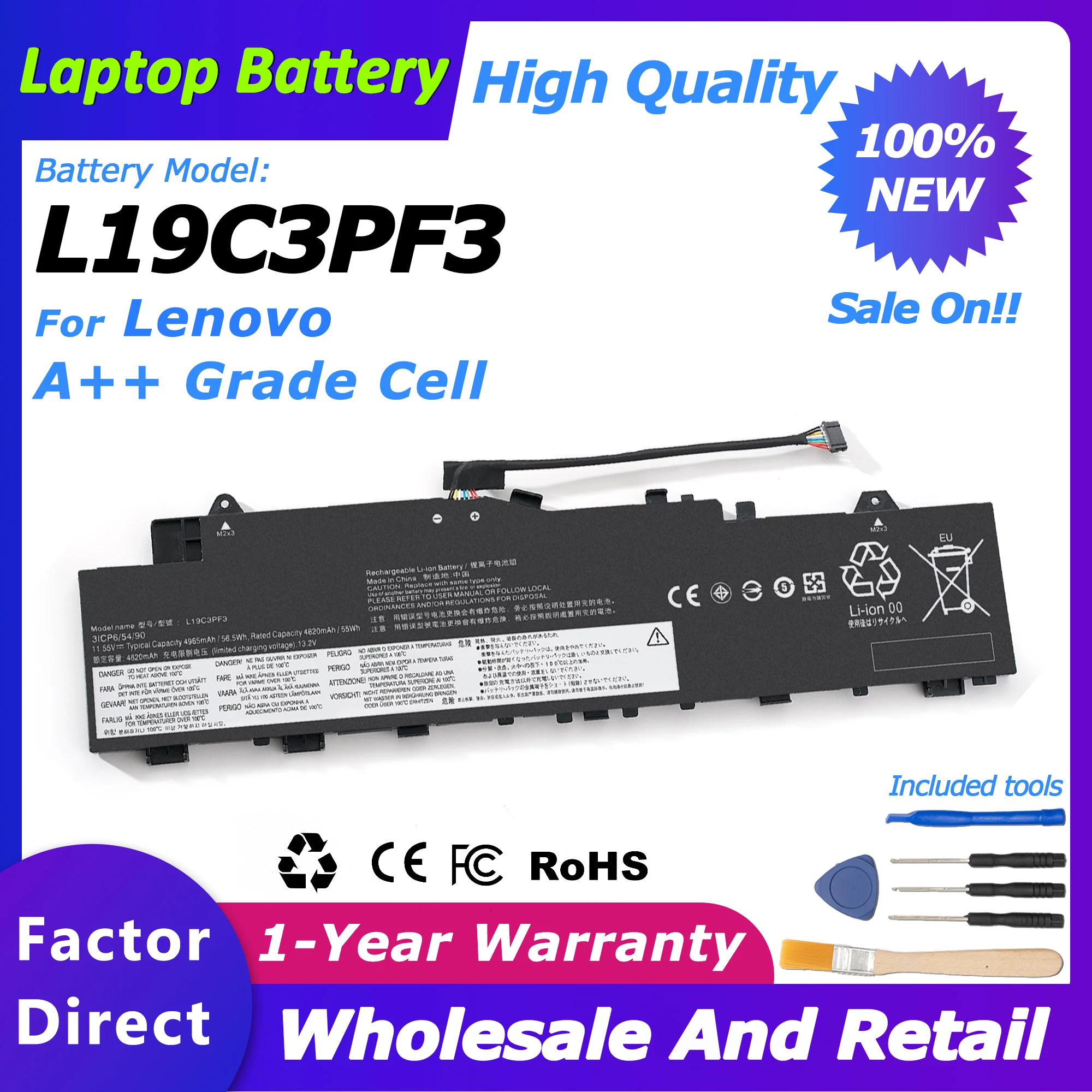 L19C3PF3 Laptop Battery L19M3PF3 For Lenovo IdeaPad 5-14ALC05/5-14ITL05 Series 5-14ARE05/5B10W86936 Battery 4965mah/56.5wh