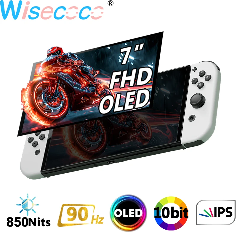 

Wisecoco 7-дюймовый OLED-дисплей 90 Гц 850 нит с сенсорным экраном 1920x1080 10-битный IPS-экран высокой яркости для игрового коммутатора Raspberry Pi PS5/4