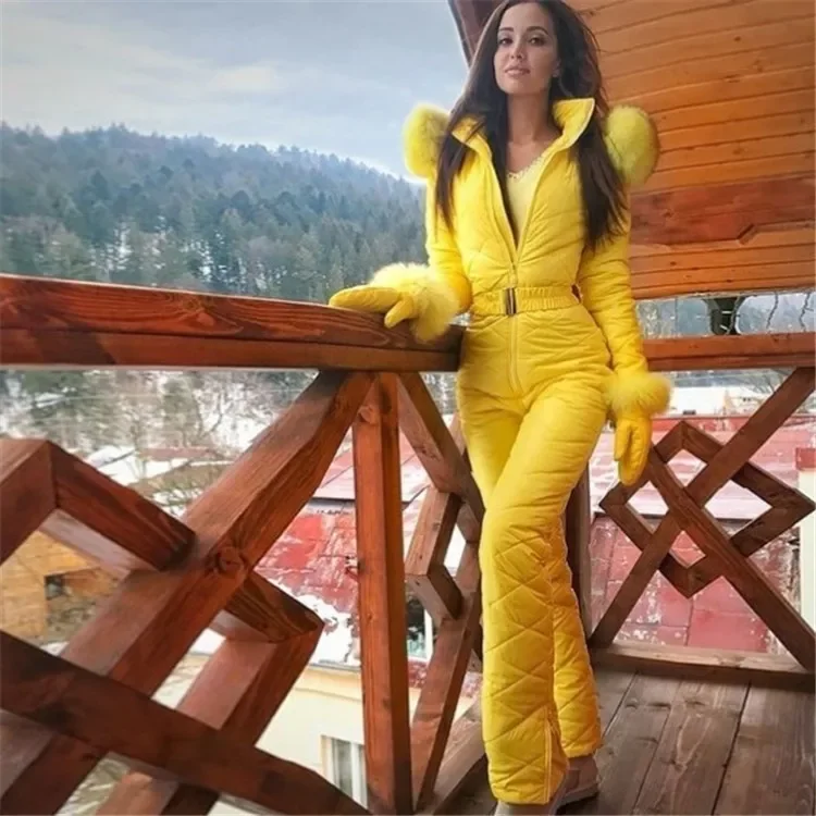 Macacão de esqui de inverno esportes feminino zíper snowboard terno grosso moda ao ar livre casual skisuit macacão feminino roupas de esqui