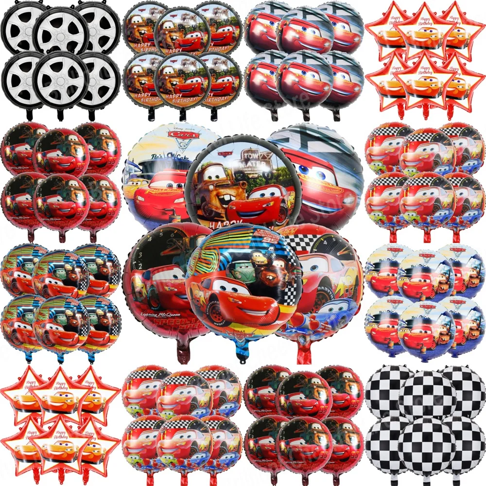 Disney Lightning McQueen Foil Balloons Set,Cars Birthday Decorations, Baby Shower, Race Car, Party Supplies, Gifts, 18Inch, 6Pcs