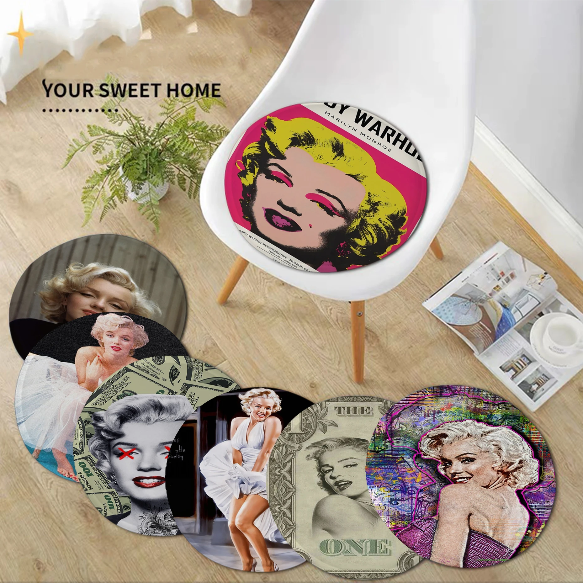 Fashion Movie Star Marilyn Monroe European Dining Chair Cushion Circular Decoration Seat For Office Desk Chair Mat Pad