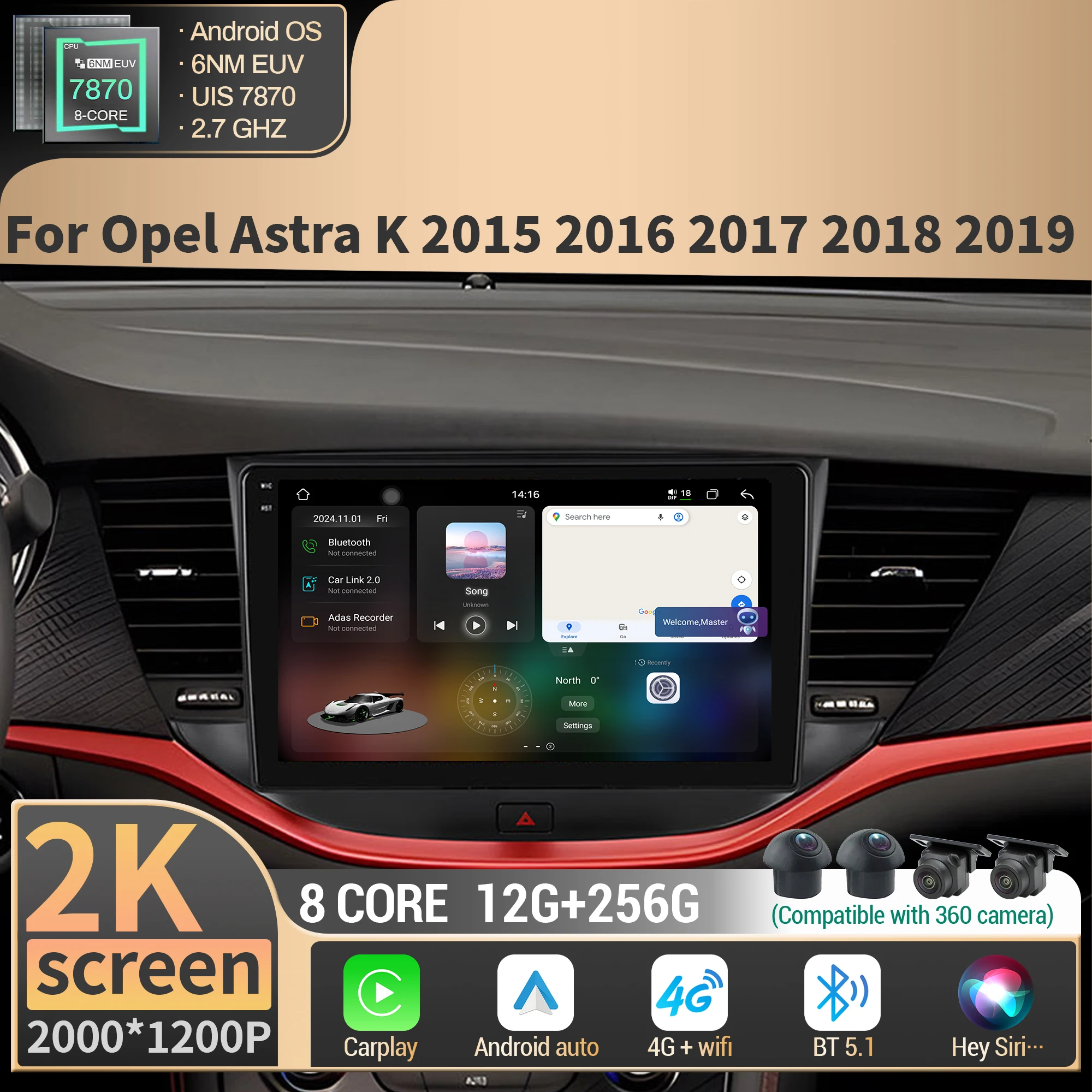 

Car Android For Opel Astra K 2015 2016 2017 2018 2019 5G Radio Stereo Multimedia GPS 4G CPU 7870 Wireless Carplay 2K QLED Screen