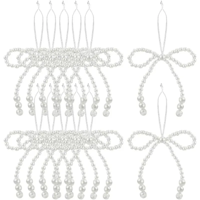 Pearl Bow Christmas Ornaments Bowknot Xmas Tree Hanging Ornaments Wreath Decorating Charms Pendants Gift Wrapping Decor Bows