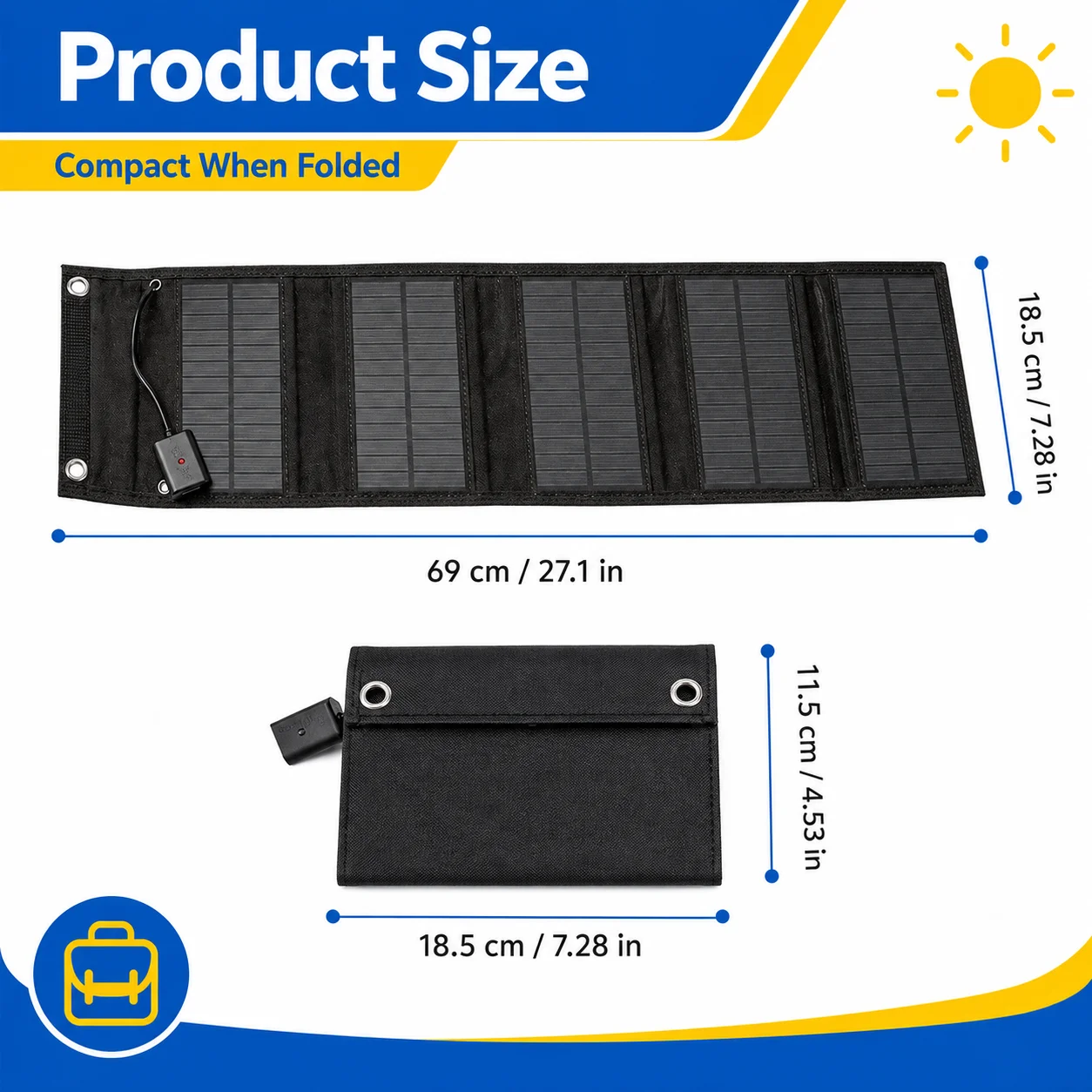 15W Foldable Monocrystalline Solar Panel, Portable Solar Charger for Phone Laptop Power Station Outdoor Camping RV Trip
