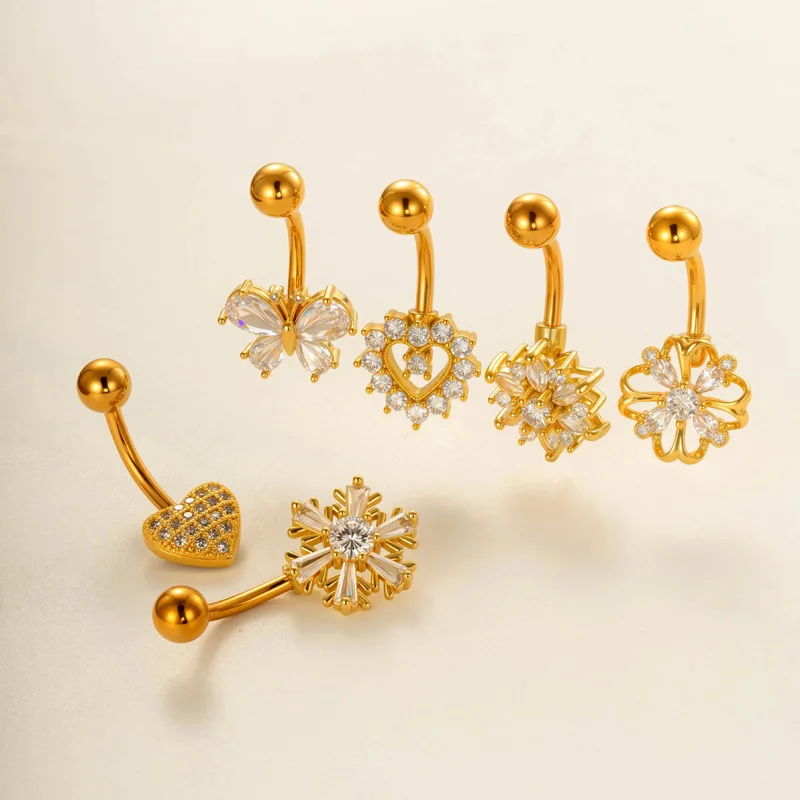 تشيكوسلوفاكيا الزركون ندفة الثلج 14 جرام الفولاذ المقاوم للصدأ البطن زر خواتم عطلة السرة الحديد ثقب للنساء مثير مجوهرات اكسسوارات