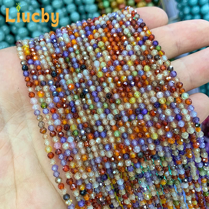 2/3 مللي متر الحجر الطبيعي الأوجه الملونة الزركون قسم الخرز الصغيرة لصنع المجوهرات DIY بها بنفسك لامعة المبهر قلادة أساور 15 "بوصة