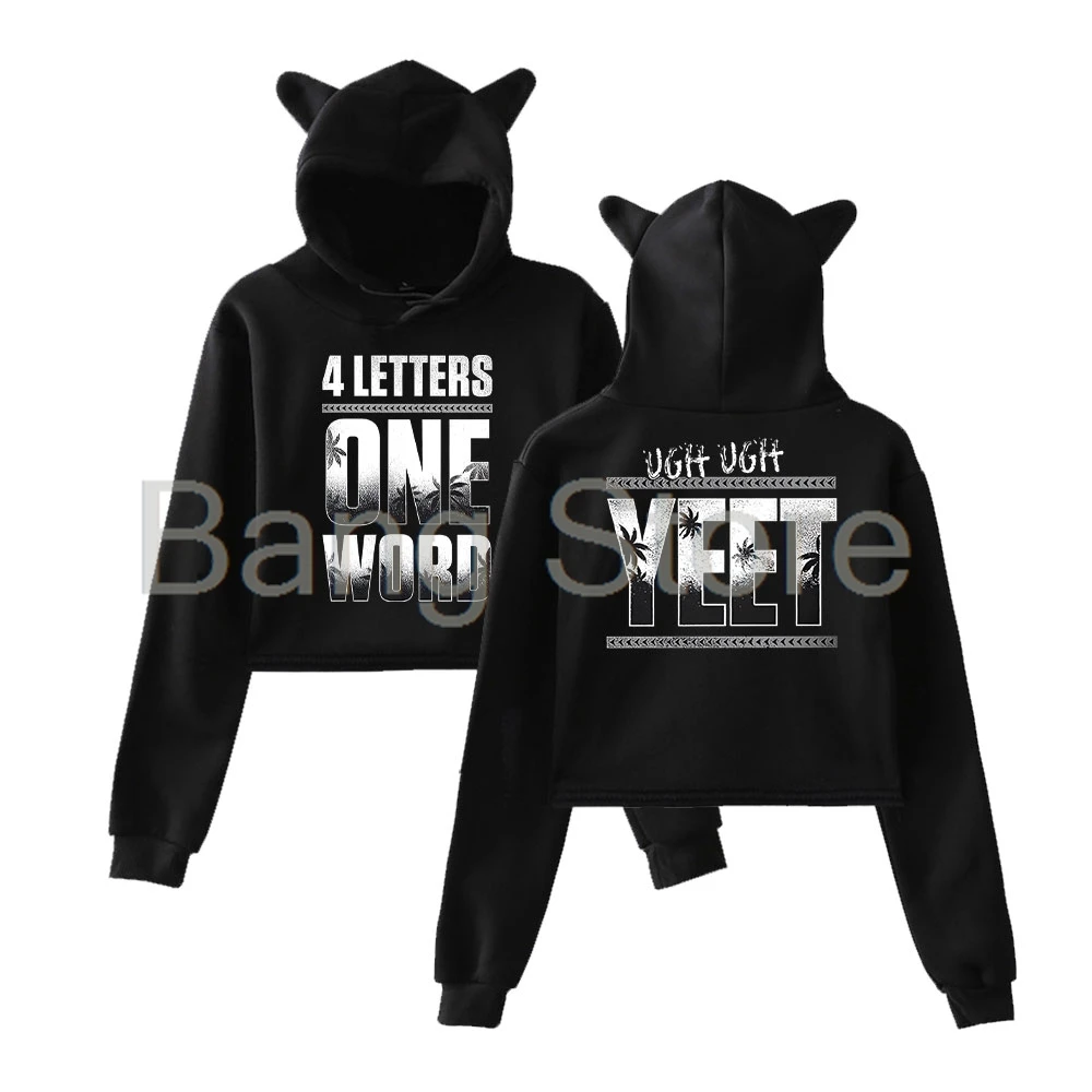 Jey Uso Vier Letters Een Woord Kat Oor Hoodie Vrouwen Lange Mouw Sweatshirts Vrouwelijke Casual Streetwear Crop Tops