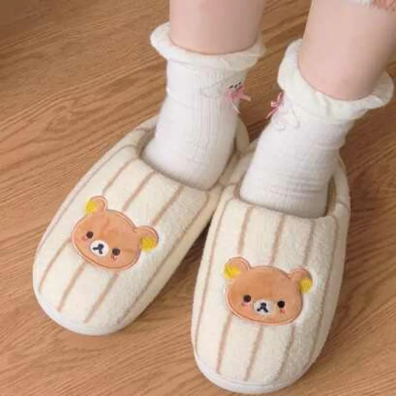 

Rilakkuma полосатые домашние домашние плюшевые хлопковые тапочки корейские универсальные повседневные теплые хлопковые тапочки с героями мультфильмов для пар Рождественский подарок