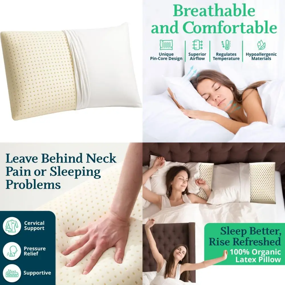 

Organic Cotton Covered Talalay Latex Pillow - Medium Firmness, Standard Size, GOTS Certified, Ideal for Sleeping Comfort