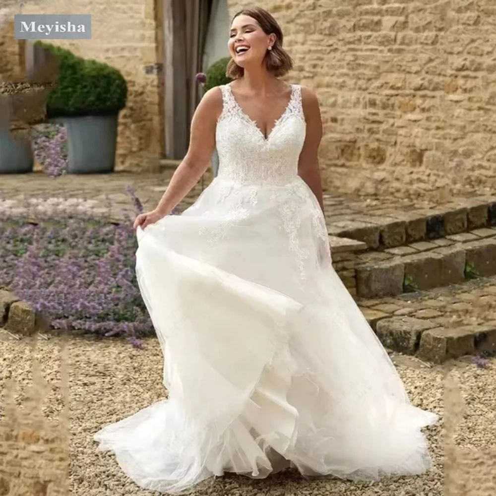 

ZJ9422 Spaghetti Strap V Neck Wedding Dresses for Women Backless Bridal Gowns A line Embroidered Lace Brides Dress Beach
