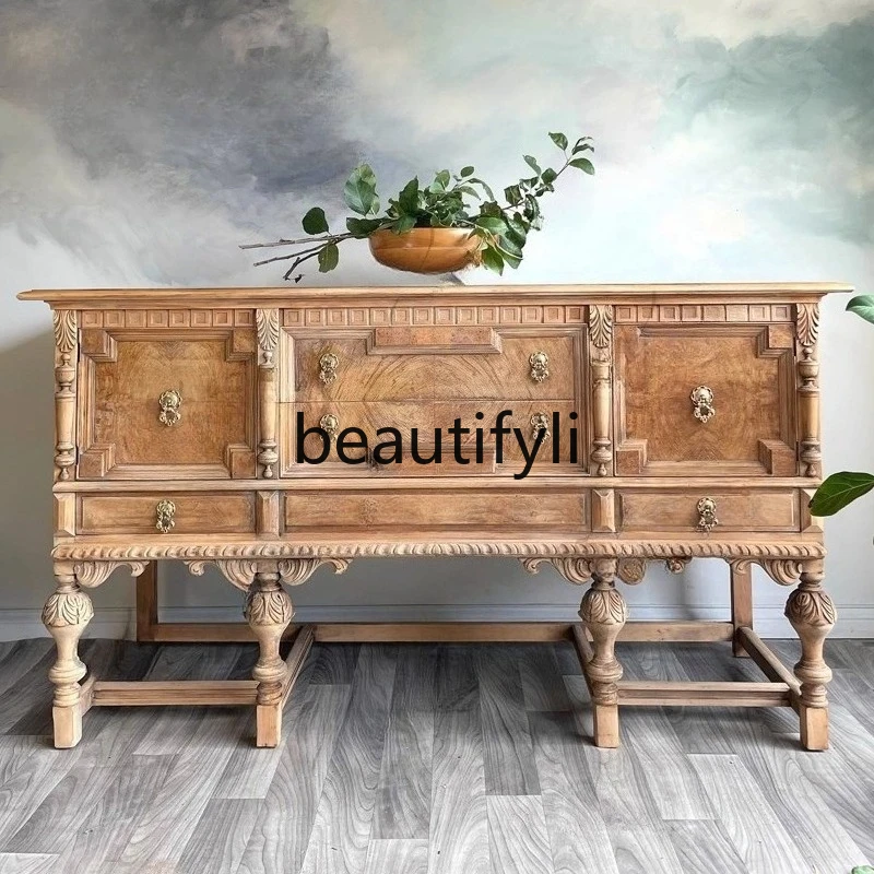 복고풍 단단한 나무 조각 꽃 사물함/오래된 현관 캐비닛/대용량 보관 캐비닛/