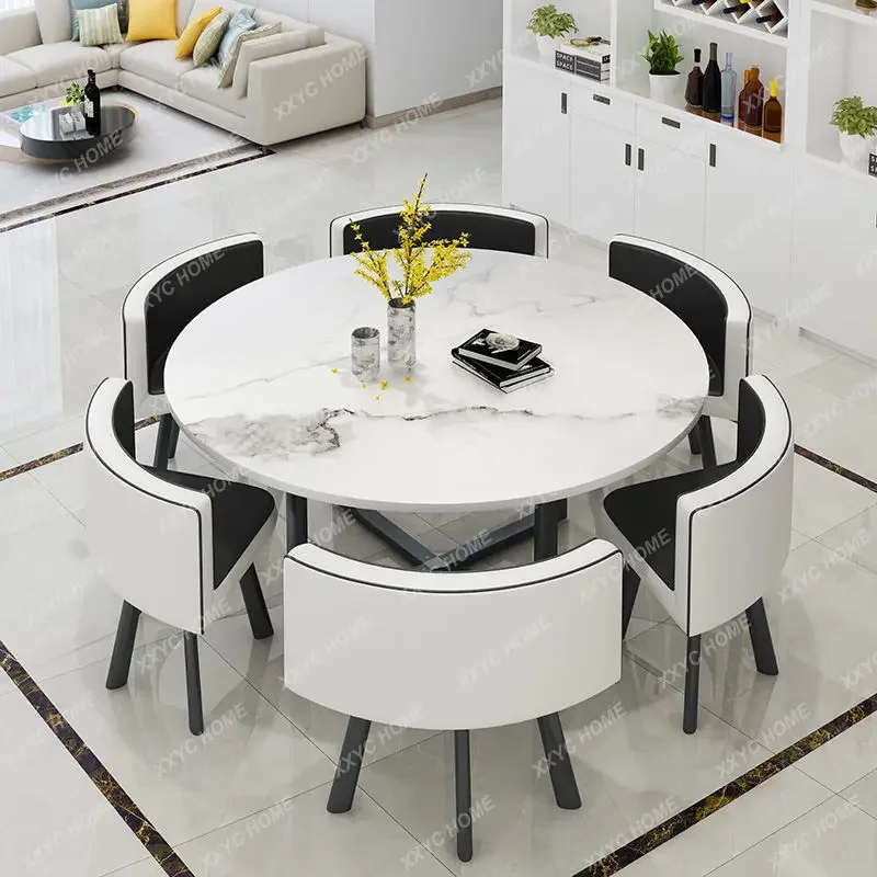 Commercial Store Negotiation Reception Home 6 People Round Simple Dining Table And Chair Combination Multifunction Furniture HY