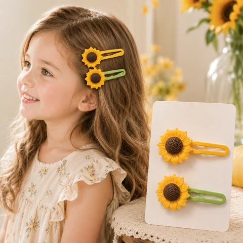 Girl Fashion Headwear For Sunflower Hair Clips Cute Flower Barrettes Kawaii Duckbill Bangs Clip Summer Sweet Side Hairpins Fashion Headwear For Women Girl