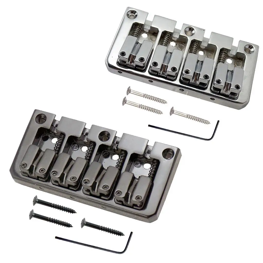 1 Set of Zinc Alloy 4 String Bass Bridge Assembly with Wrench Screws for Electric Guitar Bass Musical Instrument Accessories - view 3