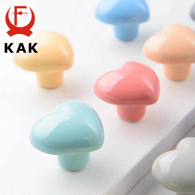 KAK Ceramic Cartoon Cabinet Knobs and Handles Colorful Heart Drawer Closet Handles Kids Room Furniture Handle Door Hardware