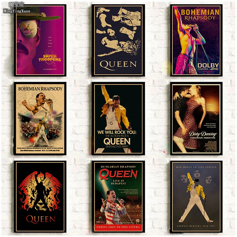 Bohemian Rhapsody Movie Poster Freddie Mercury Rock Band Posters Home Room Wall Decor on Kraft Paper gift