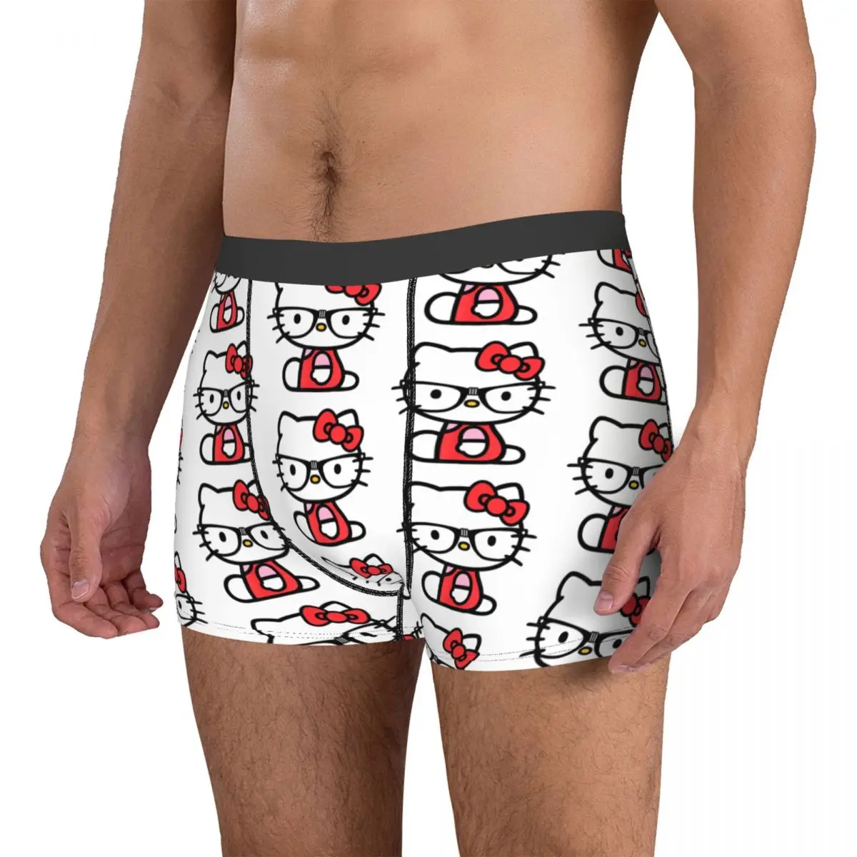 Sexy boxer hello kitty nerd óculos shorts calcinha masculina roupa interior respirável para masculino S-XXL