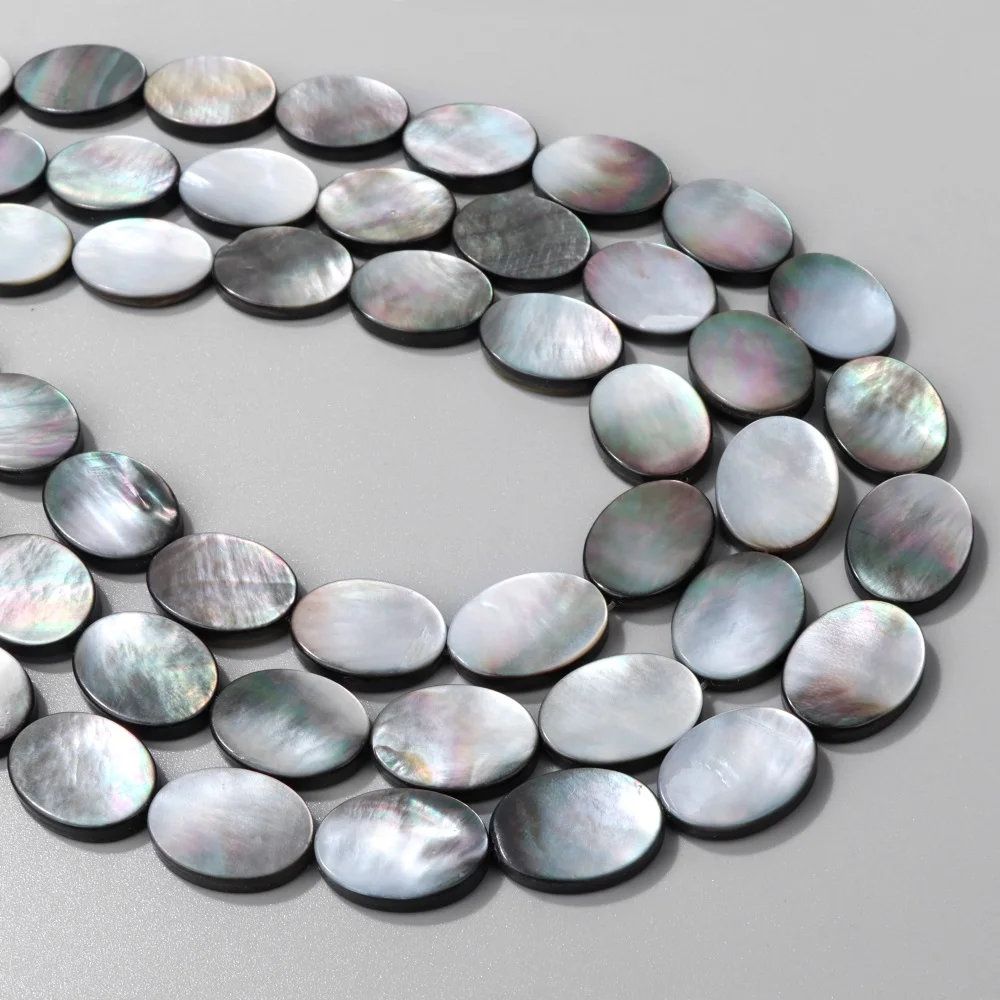 Natural Gray Shell Beads Smooth Straight Hole Double-sided Flat Oval Shape Mother of Pearl Shell Bead for Jewelry Making Diy