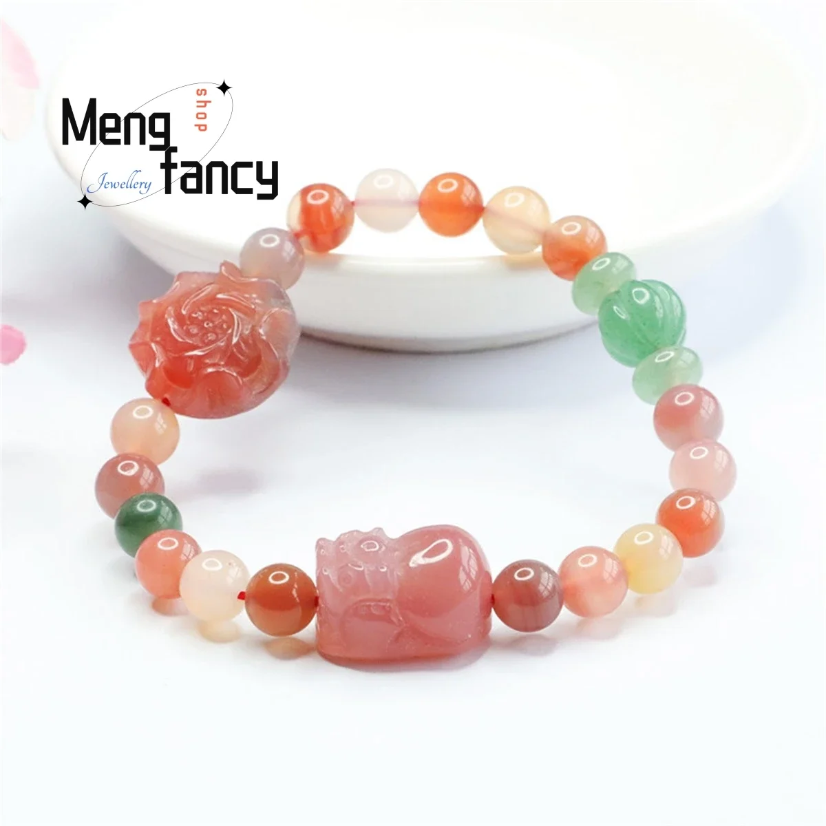 Natural Yanyuan Agate Pixiu Peony Flower Beads Bracelet Simple Generous Personality Fashion Versatile Women Luxury Fine Jewelry