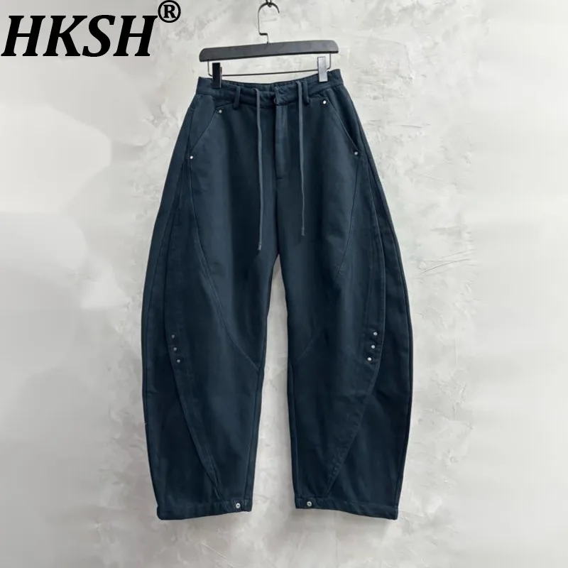 

HKSH Autumn New Men Tide Punk Dark Washed Patchwork Trend Wide-Leg Fashion Versatile Casual Cargo Pants Vintage Chic Ins HK14876