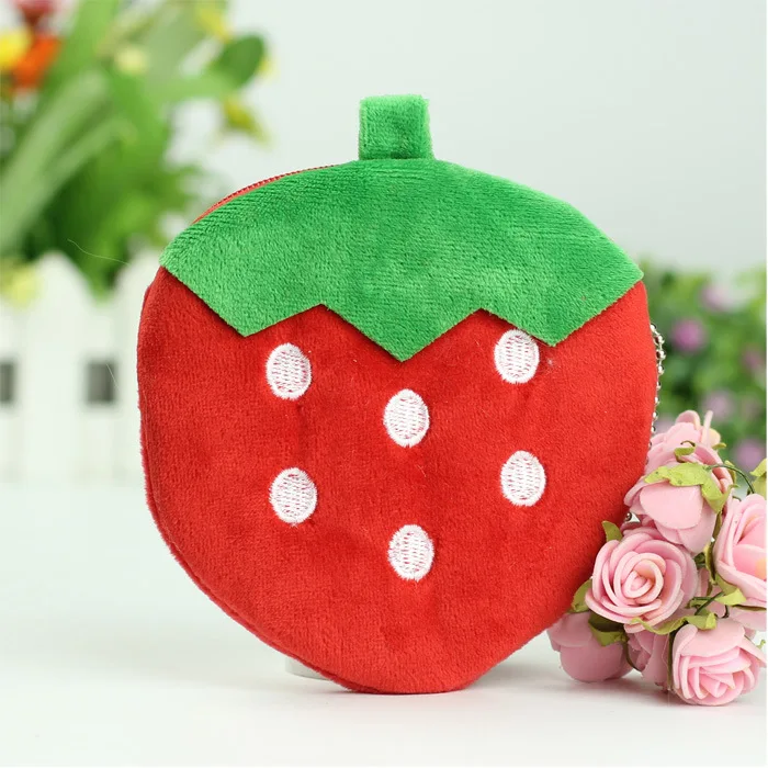 Plush Fruit Watermelon Coin Purse, Bonito Mini Morango Laranja Headphones Bag, Ins Small Fresh Simulation Fruit