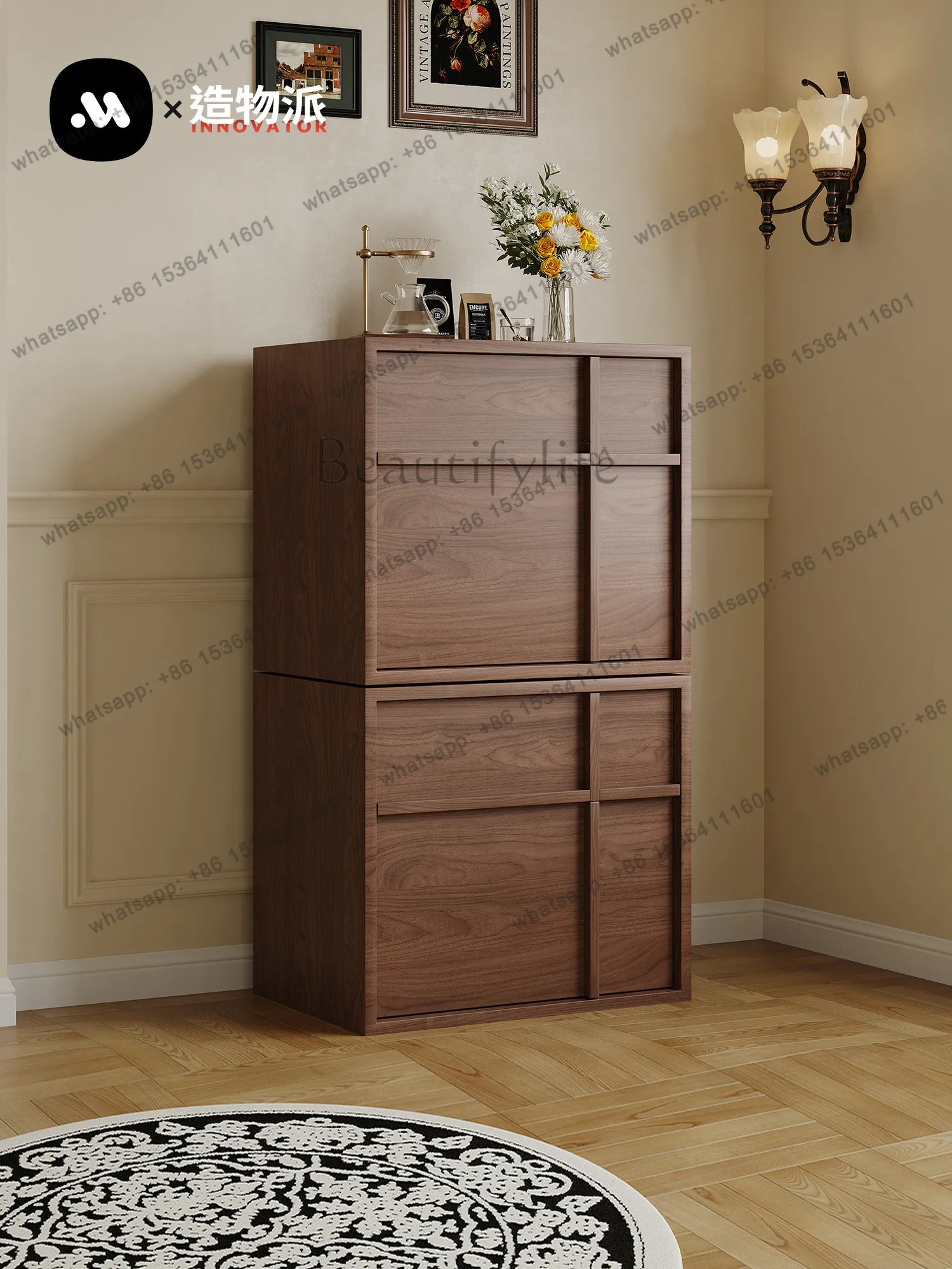 

Wabi Sandy Wind Bedroom Bedside Locker Retro Floor Small Apartment Creative Storage Cabinet