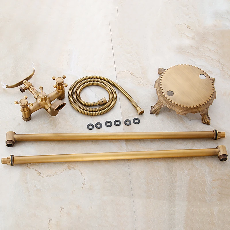 Antique Wall /Floor Mounted Bathtub Shower Faucet Dual Handles Free standing Swivel Spout Faucet Bathtub Hot Cold Mixer Tap 6050 image 5