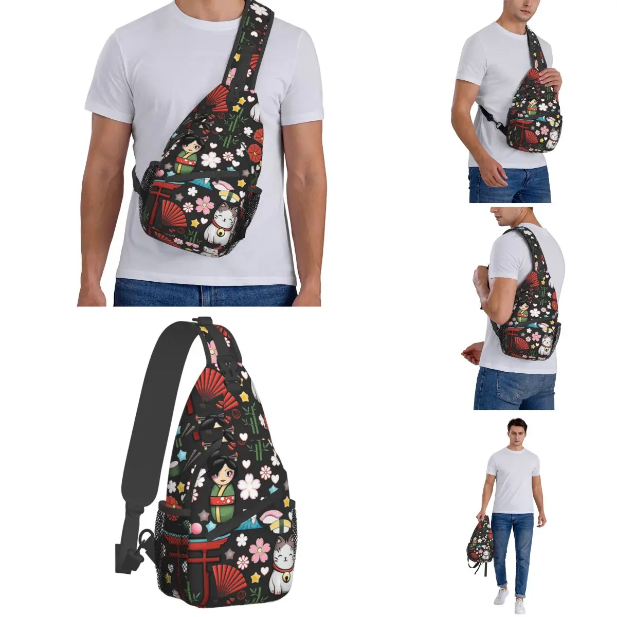 Maneki Neko glückliche Katze Schulter tasche Brust Cross body Schulter Rucksack Wandern Reise Tages rucksäcke Kokeshi Kawaii Casual Pack