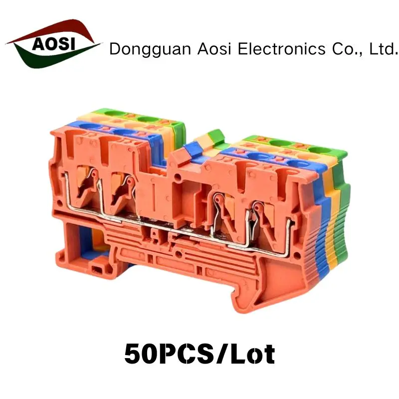 50PCS PT2.5‑QUATTRO ,Multi‑Color Double‑Level Terminal ,Tool‑Free Fast Quick Wiring Terminal Strip for Electrical Cabinet Wiring