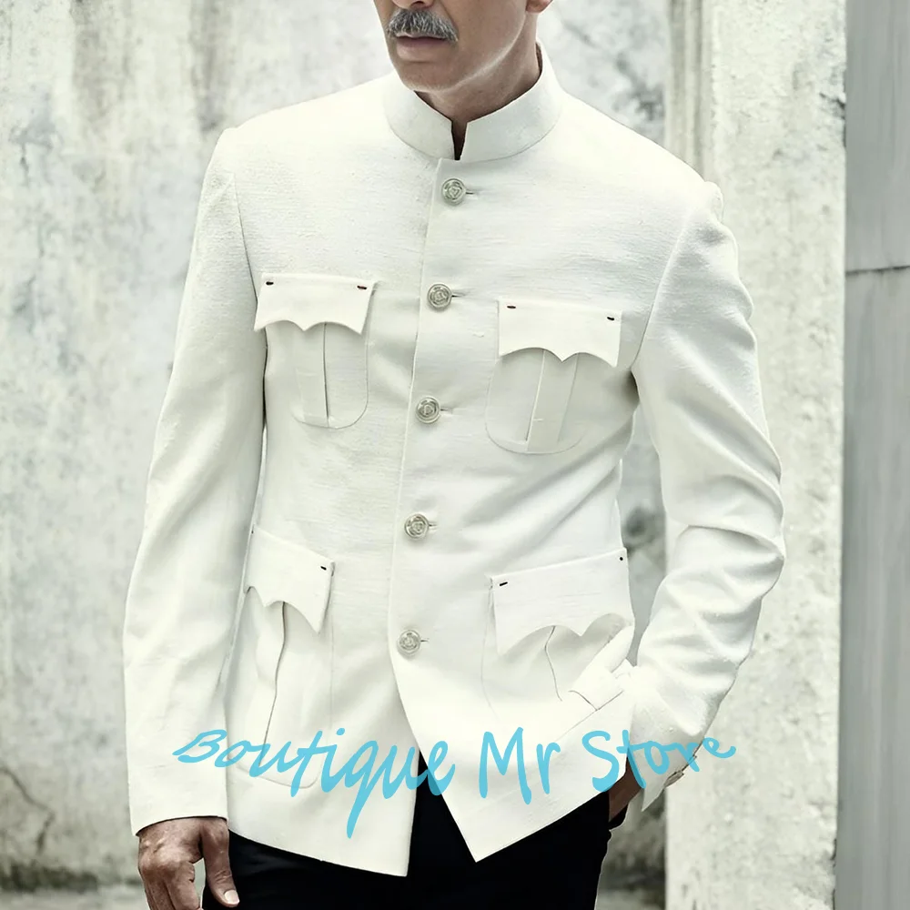 

Однобортный костюм уникального кроя, комплект из 2 предметов (куртка + брюки), мужской пиджак с воротником Чжуншань, формальный костюм для свадебной вечеринки