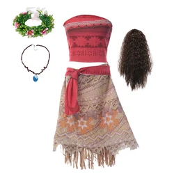 Moana Dress Kids Cosplay Girls Clothes Princess Vaiana Dress Children Birthday Party Costume with Necklace Wig Sets