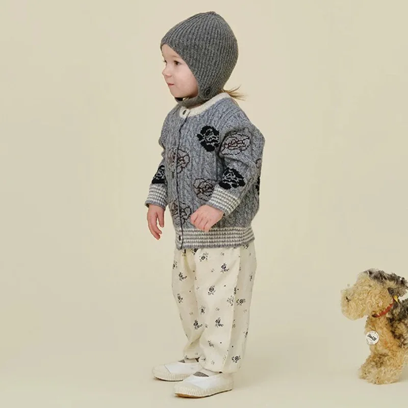 Girls Cardigan Sweater 26 Fall Winter New Rose Fashion Thickened Warm Boys Girls Knitted Vest Kids Sweater Mesh Girls Skirt Set